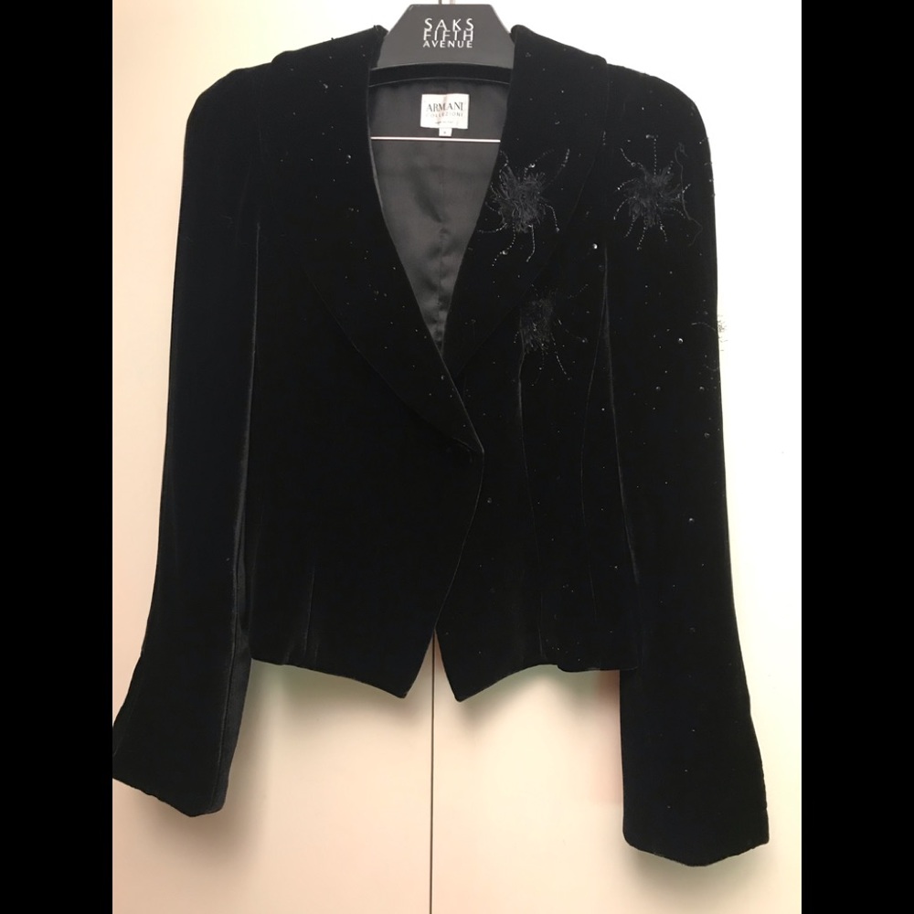 Armani Black Velvet Embellished Blazer Goth Gothic